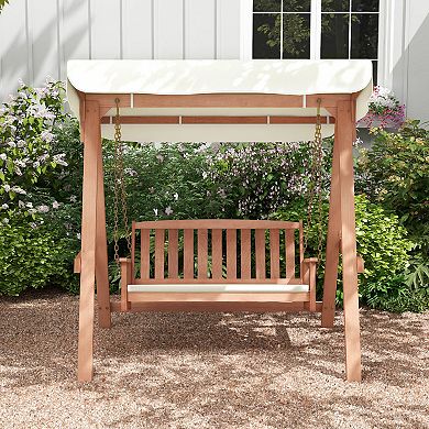 Outdoor 2-seat Swing Bench W/ith A Frame And Sturdy Metal Hanging Chains
