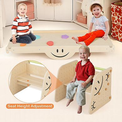 Wooden Climbing Toy Triangle Climber Set With Seesaw-multicolor