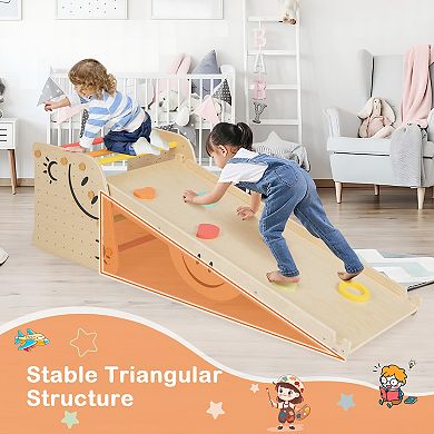 Wooden Climbing Toy Triangle Climber Set With Seesaw-multicolor