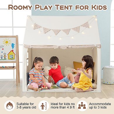 Kids Play Tent Large Playhouse With Padded Mat And 2 Breathable Windows-beige