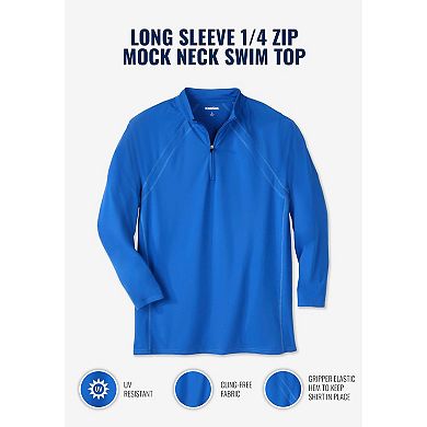 Kingsize Men's Big & Tall Long Sleeve 1/4 Zip Mock Neck Swim Top