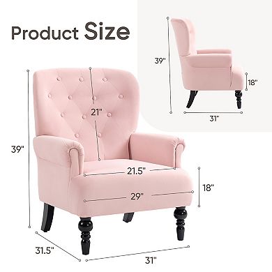 High-back Accent Chair, Wingchair, For Bedroom With Wooden Legs