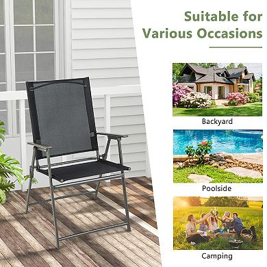 Set Of 4 Patio Folding Chair Set With Rustproof Metal Frame