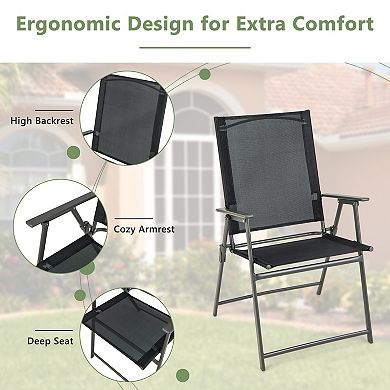 Set Of 4 Patio Folding Chair Set With Rustproof Metal Frame