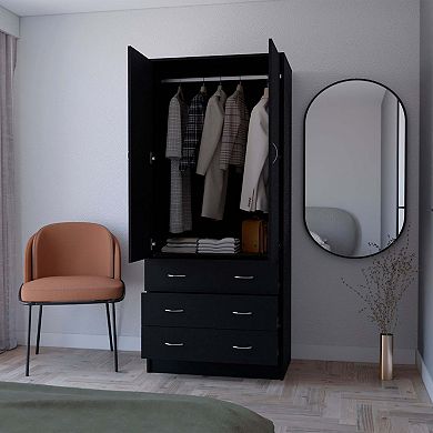 Prescott Armoire, With 2 Doors, 3 Drawers And 1 Hanging Rod