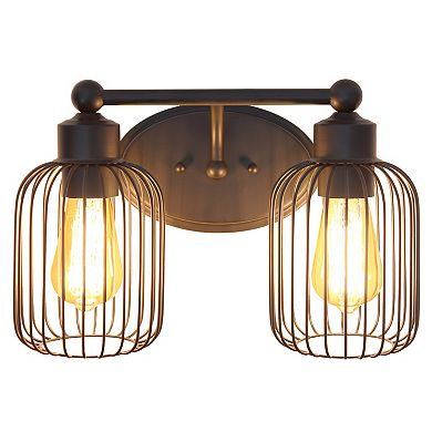 Lalia Home Ironhouse Two Light Industrial Decorative Cage Vanity Uplight Downlight Wall Mounted Fixture