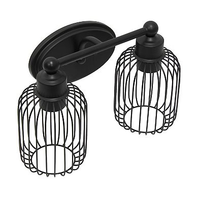 Lalia Home Ironhouse Two Light Industrial Decorative Cage Vanity Uplight Downlight Wall Mounted Fixture