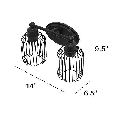 Lalia Home Ironhouse Two Light Industrial Decorative Cage Vanity Uplight Downlight Wall Mounted Fixture