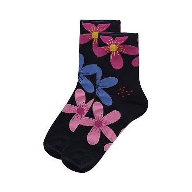 Women's Garden Floral Combed Cotton Crew Socks