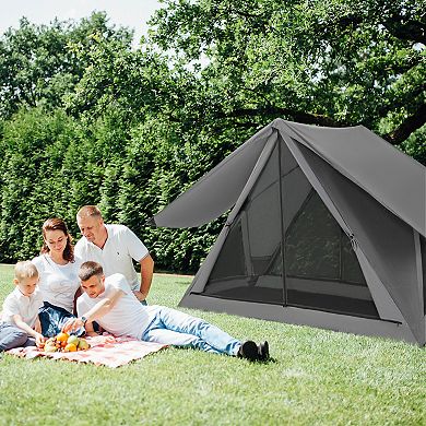Pop-up Camping Tent For 2-3 People With Carry Bag And Rainfly For Backpacking Hiking Trip-Grey