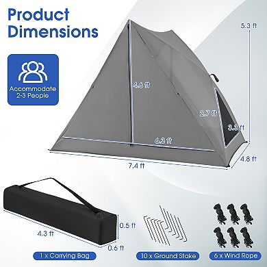 Pop-up Camping Tent For 2-3 People With Carry Bag And Rainfly For Backpacking Hiking Trip-Grey