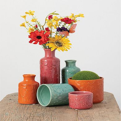 Sullivan's Floral Relief Tall Pastel Vases Table Decor 3 pc Set