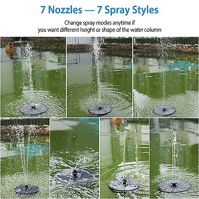 Solar Fountain Pump Led Lights 7 Nozzles Aquarium Backyard Pond