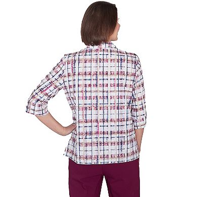 Petite Alfred Dunner Plaid Cuffed Sleeve Button Down Top