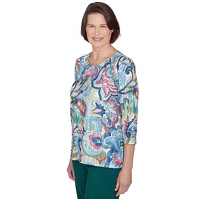 Petite Alfred Dunner Scroll Multicolored Patterned Top