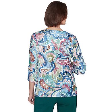 Petite Alfred Dunner Scroll Multicolored Patterned Top