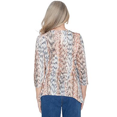 Petite Alfred Dunner Vertical Animal Print Top With Necklace