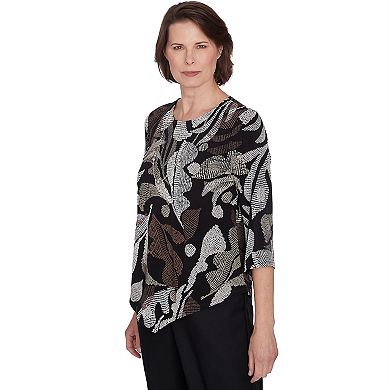 Petite Alfred Dunner Textured Leaf Top With Necklace