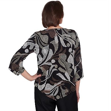 Petite Alfred Dunner Textured Leaf Top With Necklace