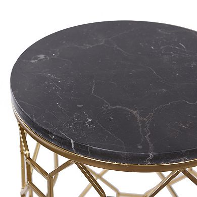 2-Piece Round Marble Side Table Set