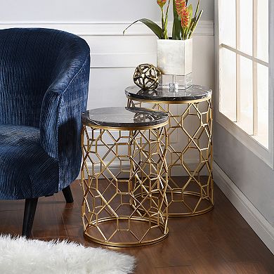 2-Piece Round Marble Side Table Set