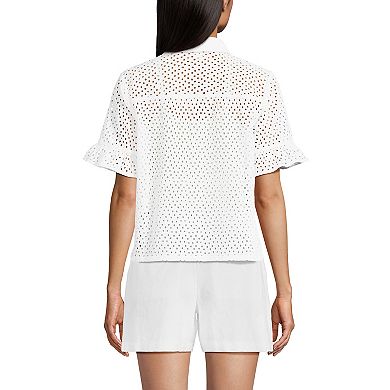 Women's Lands' End Eyelet Ruffle Sleeve Blouse