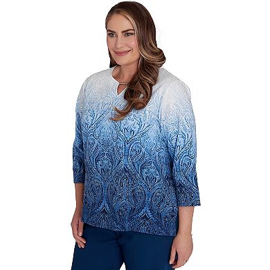 Plus Size Alfred Dunner Ombre Beaded Keyhole Neck Top