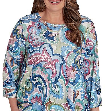 Plus Size Alfred Dunner Scroll Multi Colored Patterned Top