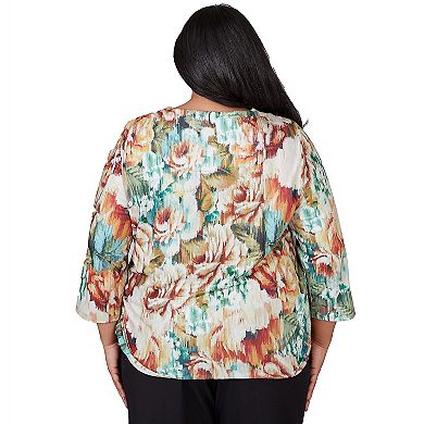 Plus Size Alfred Dunner Earth Floral Crew Neck Top
