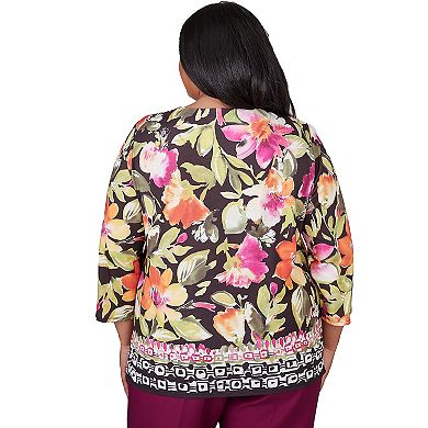 Plus Size Alfred Dunner Bold Floral Geometric Border Top