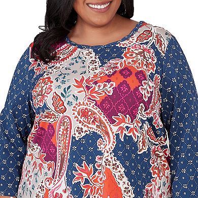 Plus Size Alfred Dunner Paisley Patchwork Knotted Crewneck Top