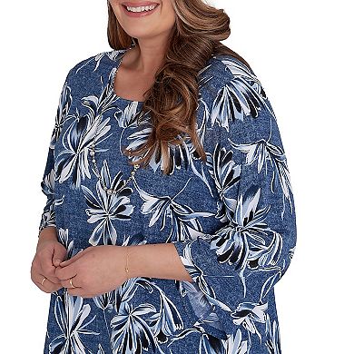 Plus Size Alfred Dunner Elegant Flower Top with Necklace