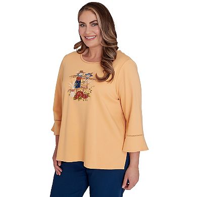 Plus Size Alfred Dunner Scarecrow Detailed Bell Sleeves Top