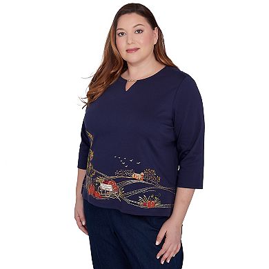 Plus Size Alfred Dunner Farmhouse Scenic Keyhole Neck Top