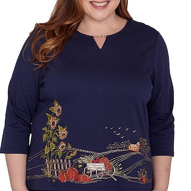 Plus Size Alfred Dunner Farmhouse Scenic Keyhole Neck Top