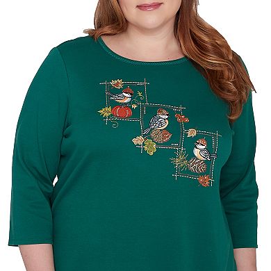 Plus Size Alfred Dunner Birds with Hats Detailed Top