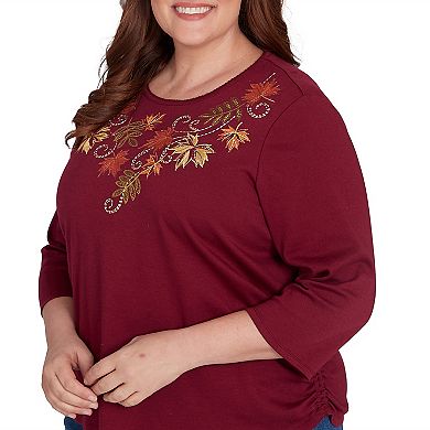 Plus Size Alfred Dunner Falling Leaves Top with Drawstring Closure
