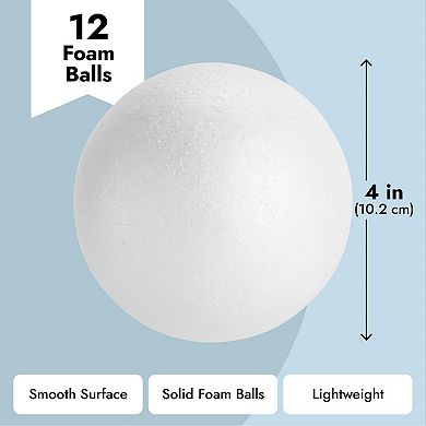 12-pack Foam Balls Round Polystyrene Balls For Art Craft Diy, White, 4" Diameter