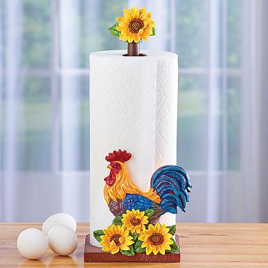 Collections Etc Rooster & Sunflowers Kitchen Paper Towel Holder