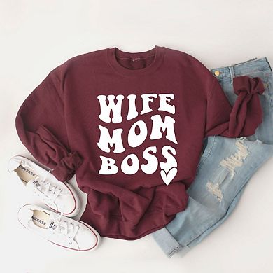 Wife Mom Boss Wavy Heart Sweatshirt