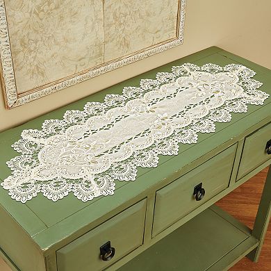 Collections Etc Lovely Embroidered Vintage White Lace Dresser Scarf Rectangle