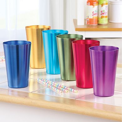 Collections Etc Colorful Retro Style Aluminum Rainbow Tumblers - Set Of 6