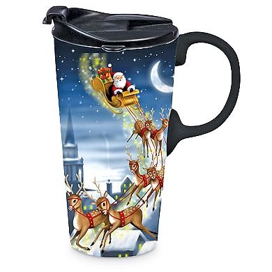 Collections Etc Santa Ceramic Travel Mug With Gift Box, 17 Oz.