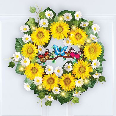 Collections Etc Daisy Butterfly Branch Led Lighted Wreath Circle