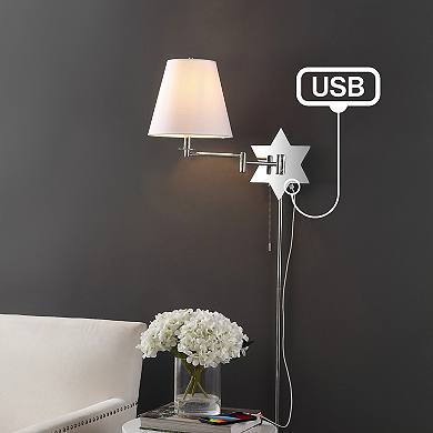 18.5" 1-light Swing Arm Plug-in Or Hardwired Iron Led Star Wall Sconce, Pull-chain, Usb Port