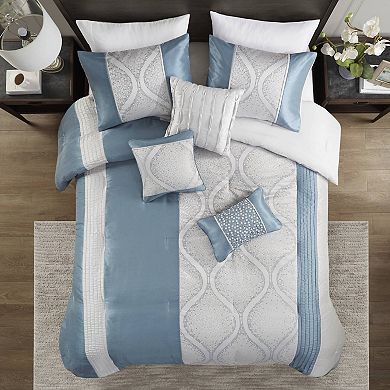 Madison Park Monroe 6-Piece Jacquard Comforter Set with Throw Pillows