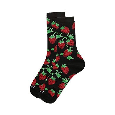 Women's Strawberry Vines Rayon Crew Socks
