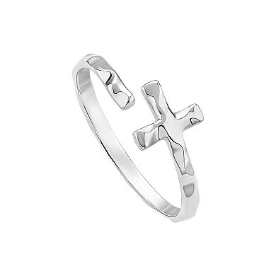 PRIMROSE Sterling Silver Hammered Sideways Cross Bypass Ring