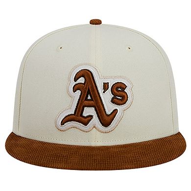 Men's New Era Cream Oakland Athletics Chrome Corduroy Visor 59FIFTY Fitted Hat