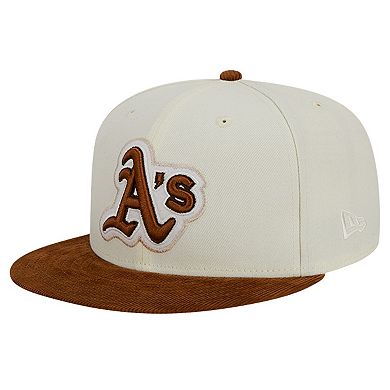 Men's New Era Cream Oakland Athletics Chrome Corduroy Visor 59FIFTY Fitted Hat